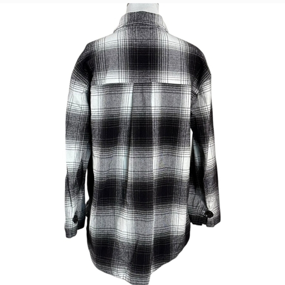 Madewell Twill Flannel Shirt Jacket Windowpane Plaid Black White Medium Shacket - Picture 7 of 10